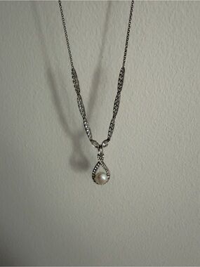 Kay Jewelers Silver-Tone Pearl Teardrop Pendant Necklace